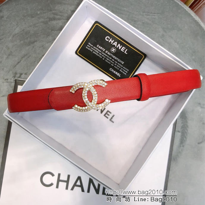 CHANEL香奈兒 18新款 20MM精品 進口光滑優雅小腰帶 CC水鑽扣  xfp1011